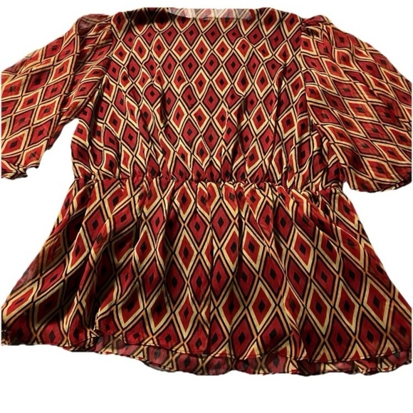 Badgley Mischka Red and Black Blouse with Geometric Pattern - Picture 7 of 7